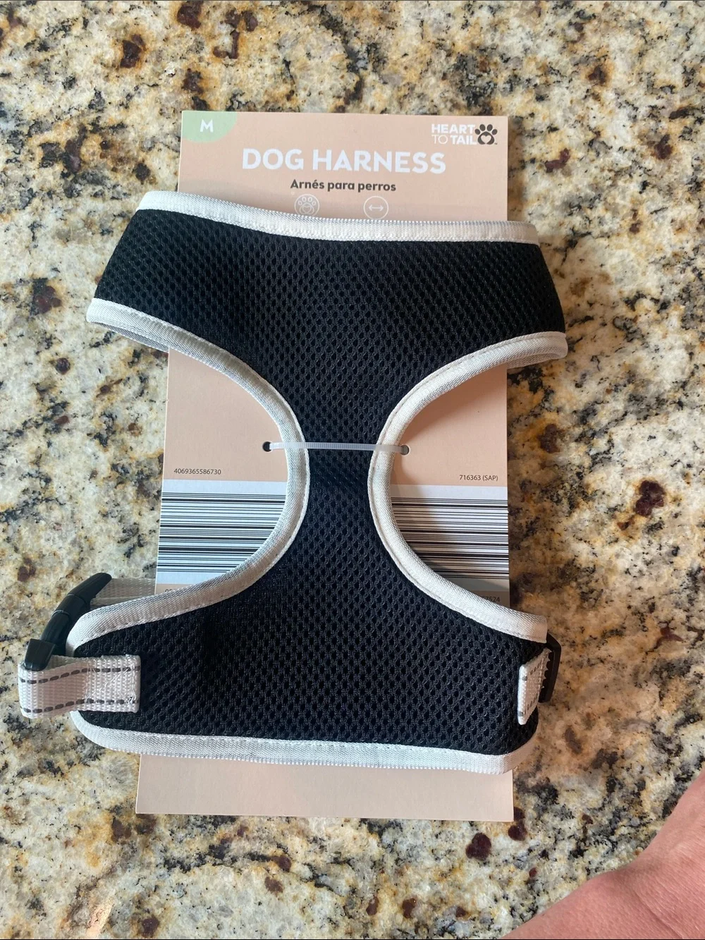 Heart to Tail Black Mesh Dog Harness with White Trim - M